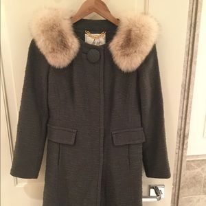 MILLY gray Katherine coat with fur collar
